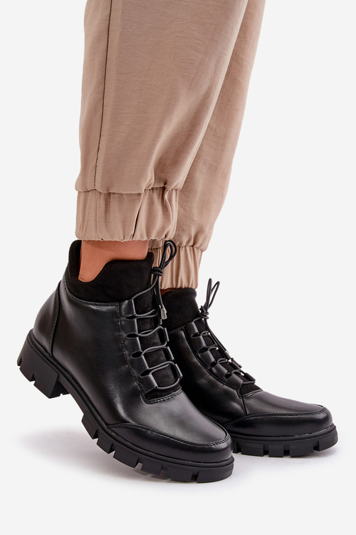 Nízké Dámske Zateplené Čižmy Z Eko Kože Čierne Erisabelle