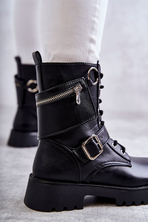 Kožené Boty Na Plochých Podpatcích Černe Marlis