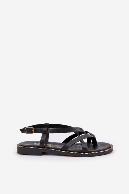 Kožené Ploché Sandále S Preplietanými Pásikmi Zazoo 40429 Čierne