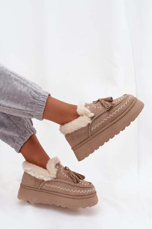 Dámské sněhule na platformě s kožíškem a třásněmi béžové Ferayne