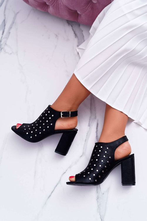 Dámské Sandály Podpatku Perforované Černé Hendrix