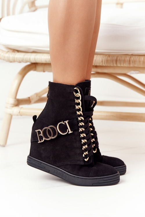 Dámske semišové tenisky Booci 2222 Zlaté listy Čierne listy