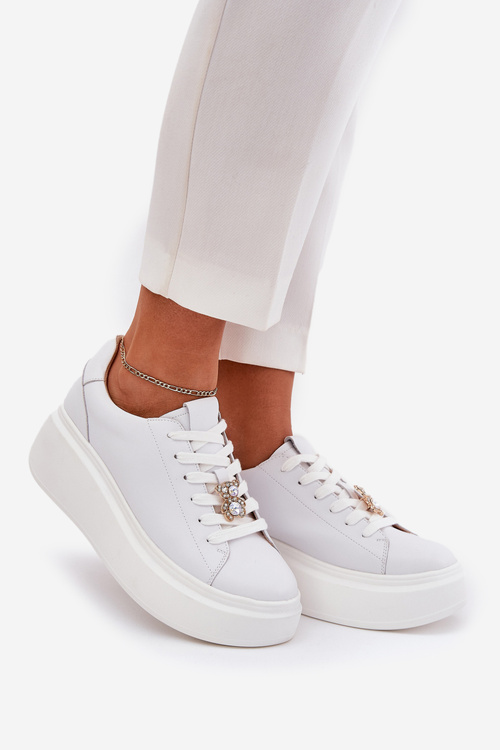 Dámské Kožené Sportovní Boty Na Platformě S Připínákem Vinceza 39922 Bílé