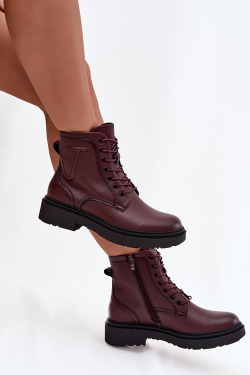 Zateplené dámske členkové topánky z pravej kože Sergio Leone BT25248-S bordó