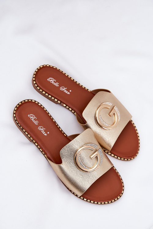 Eko Kožené Ploché Sandály Pro Ženy S Dekorativním Detailem Zlaté Frelie