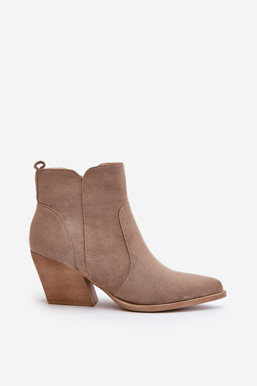 Zateplené kovbojské čižmy eko zamšové na zips tmavo béžové Virtris