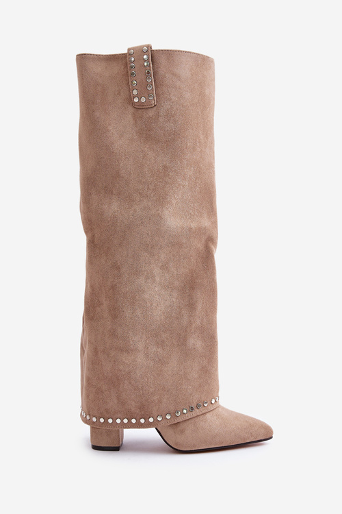 Dámske Čižmy S Ohnutým Zvrškom Na Opätku Béžové Kaithena