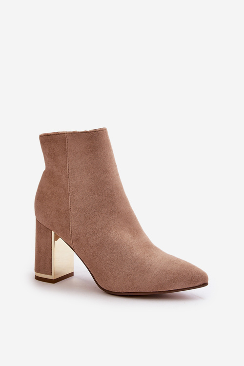 Dámské boty na podpatku se zipem zateplené eko semišové světle hnědé Mevair