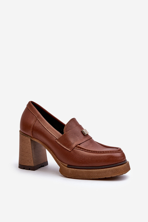 Zazoo 20169 Kožené Polobotky Na Podpatku Hnědé