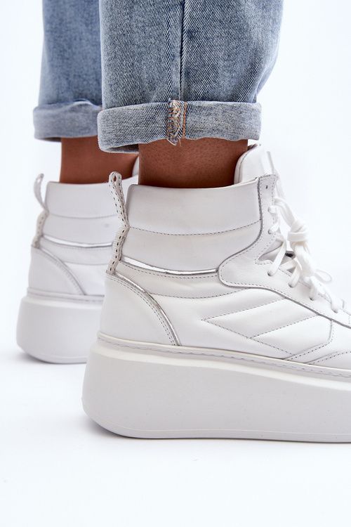 Zazoo 3392/X Dámské Kožené Sportovní Boty Na Platformě Bílé