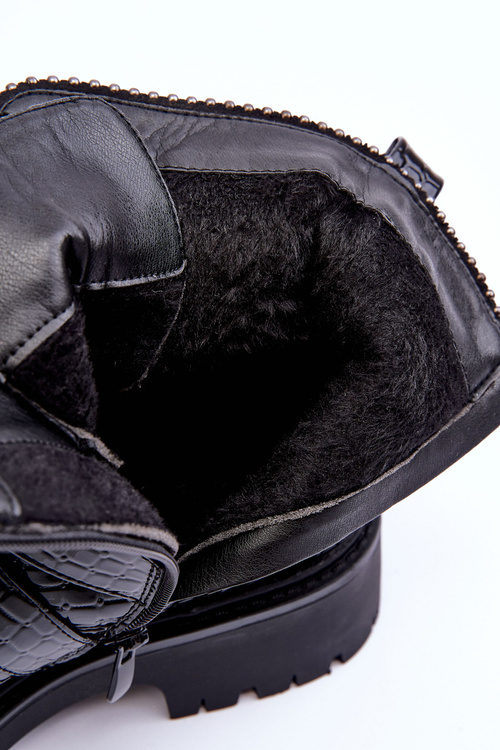 Dámské Kožené Boty S Pásky Černé Leora