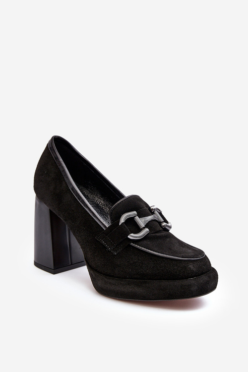 Kožené čerpadlá na masívnom Laure Messi 2706 Čierny stĺp