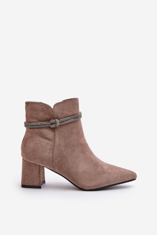 Dámské Botky Eko Semišové Na Podpatku S Nosky Ve Špičce Hnědé Terivannes