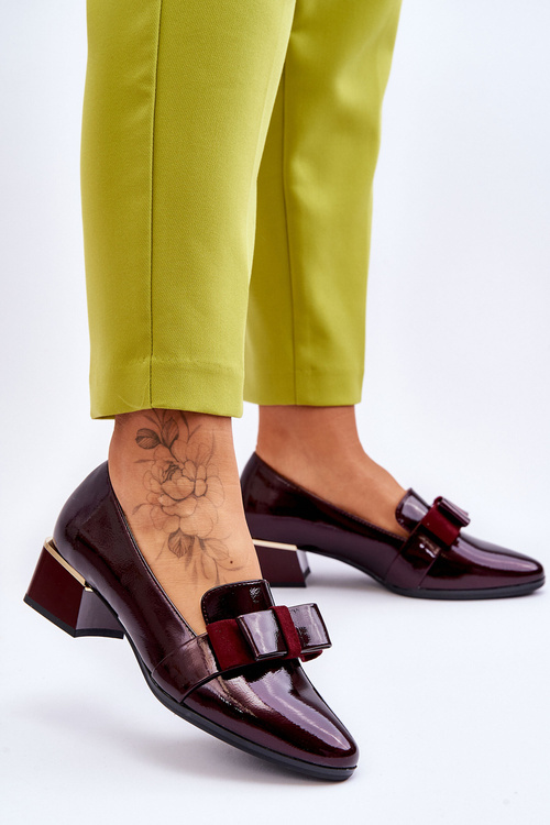 Módní lakované lodičky s ozdobnou mašlí bordó Shira