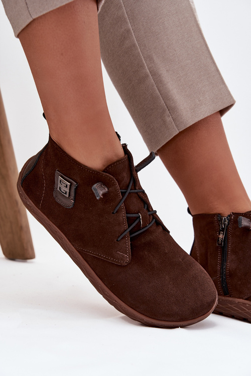 Semišové dámske mokasiny Barefoot s ozdobným detailom Zazoo 30072 čokoládové