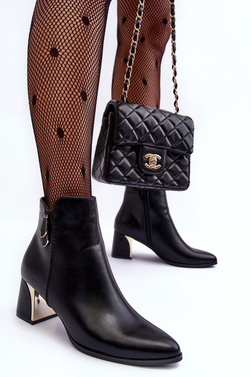 Kožené Oteplené Botky Na Sloupku Černé Amanis