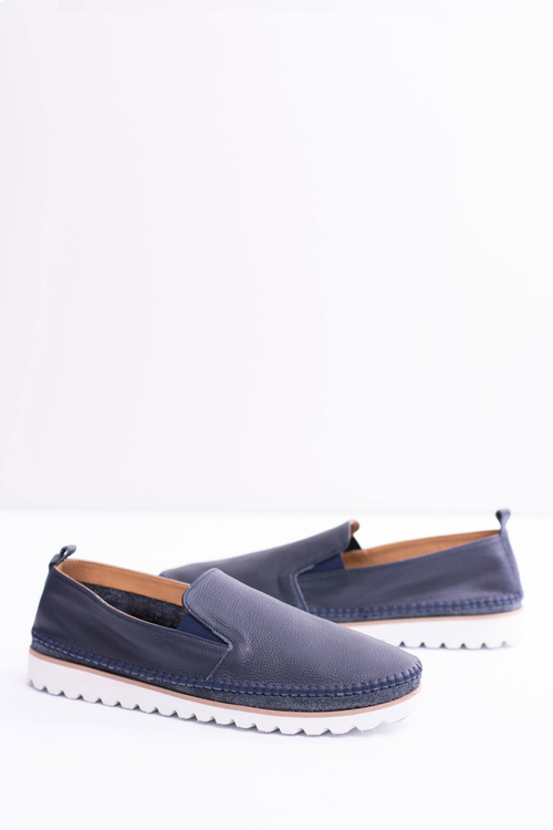 PELUGU Navy Blue Pánske kožené mokasíry