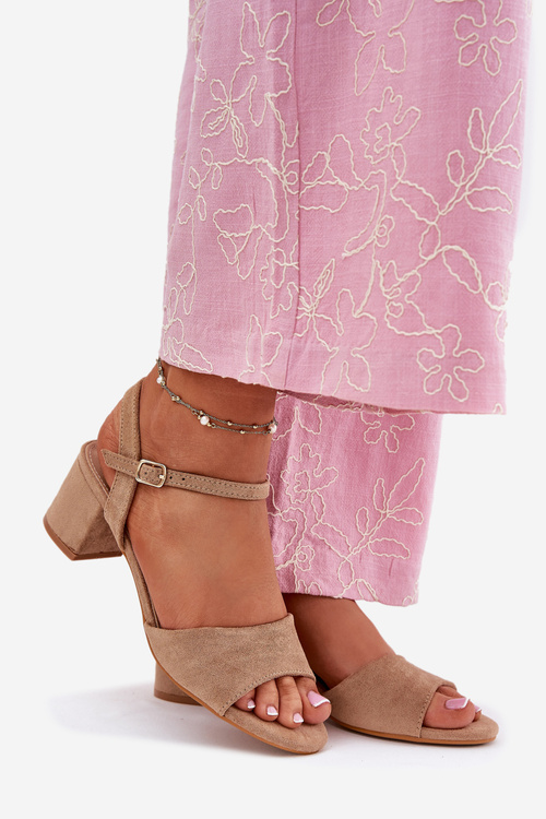 Eko Velurové Klasické Dámské Sandály Na Podpatku Béžové Zarnella