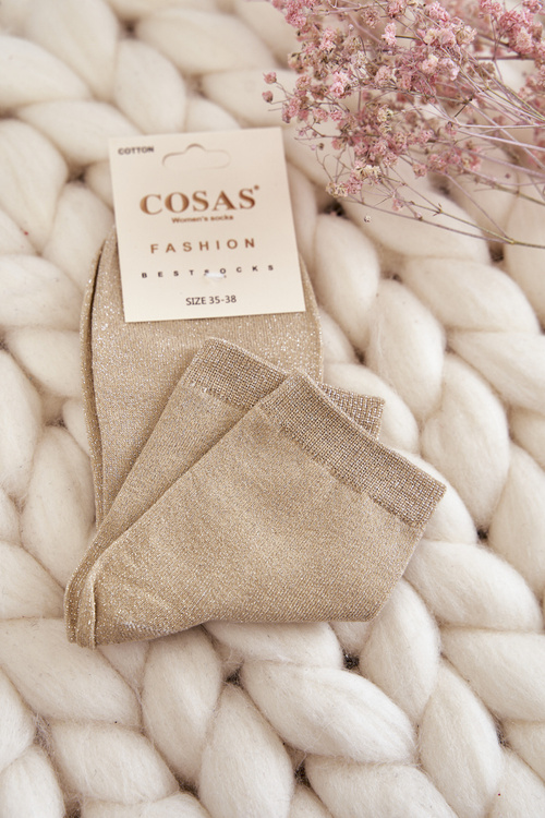 Dámske bavlnené ponožky s lesklým nití cosas béžová