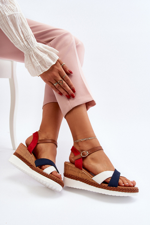 Sandále Na Klinu S Pásmi Biělo-Námořníče Kioda