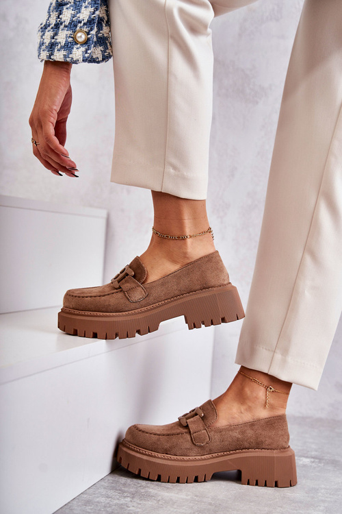 Dámské semišové semišové mokasíny se zdobením Tmavě béžová Leeza