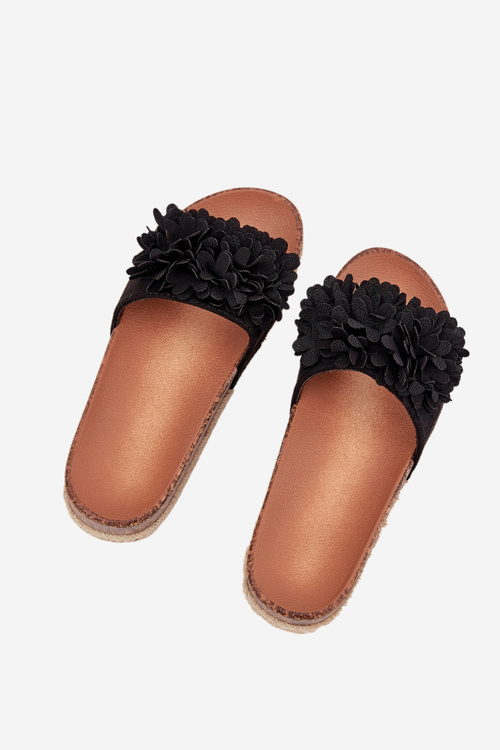 Dámské Pantofle Na Platformě S Ozdobnými Květinami Černé Tessara