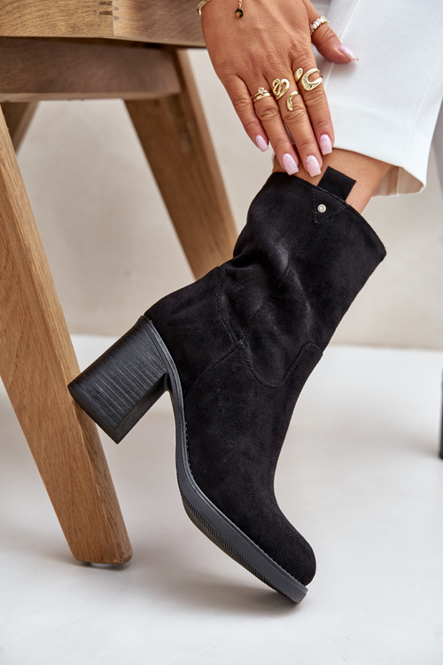 Dámské Botky Zateplené Na Podpatku Eko Semišové Černé Vellinga