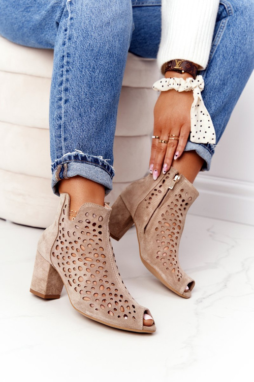 Prolamované Kožené Boty Na Soupku Exquisite 1184 Béžové