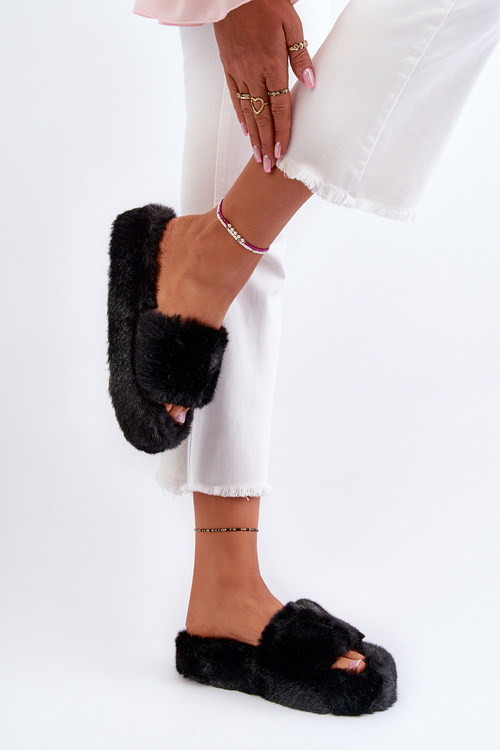 Dámske futrované papuče čierne Stepia