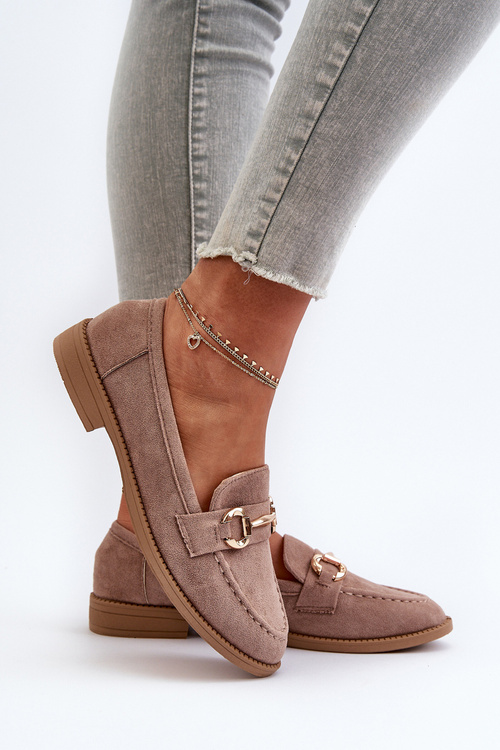 Dámske Mokasíny na Plochej Päte s Ozdobou Tmavobežové Aviole