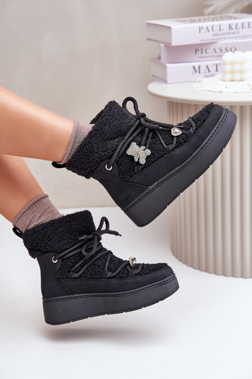 Dámské Sněhule S Připínáky A Beránkem Černé Almatiza