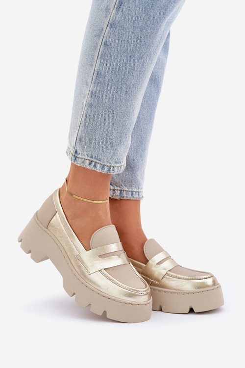 Kožené Dámské Mokasíny Na Platformě A Plochém Podpatku Panteří Zazoo 20191 Zlaté