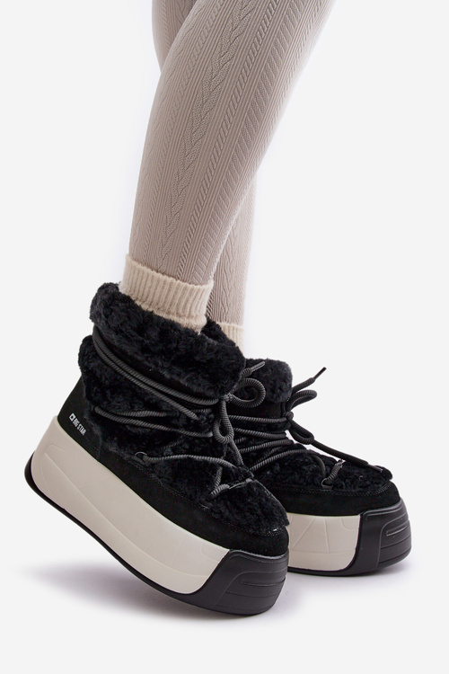 Dámské Kožené Sněhule Na Silné Podešvi S Kožešinou Big Star OO274A206 Černé