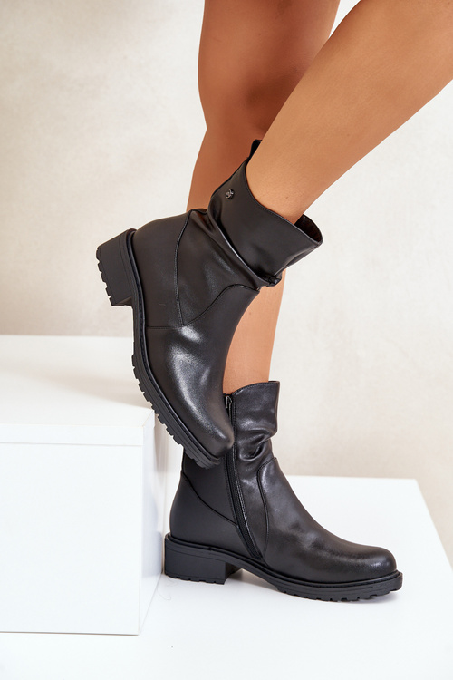 Kožené Dámske Čižmy Zateplené S Riasením Čierne Vinceza 66714