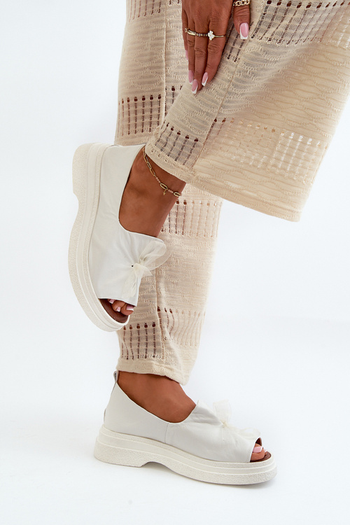 Bílé Dámské Kožené Sandály S Mašlí Zazoo 2939