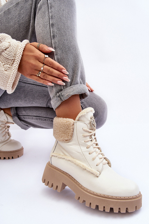 Dámské Kožené Trapery Botky Krémové Vergo