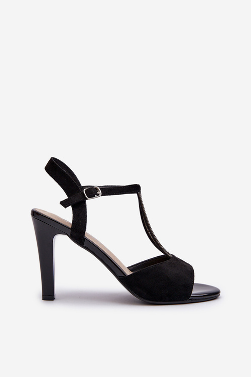 Dámské sandály na podpatku s ozdobenými pásky Sergio Leone SK924 černé