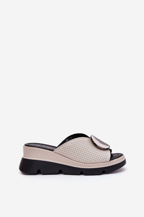 Dámské Kožené Sandály S Ozdobou Béžové S.Barski LR51-662