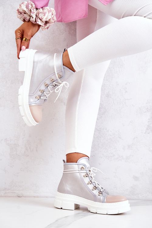 Kožené boty stříbrne Letty