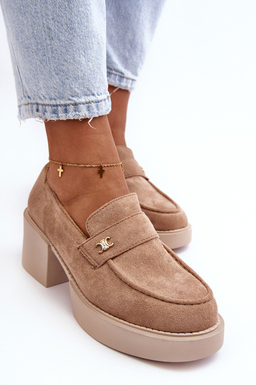 Dámské semišové polobotky na podpatku Bežové Afnira