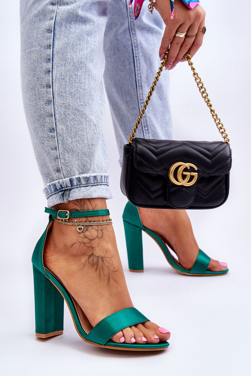 Saténové sandály na vysokém podpatku zelené Linsy