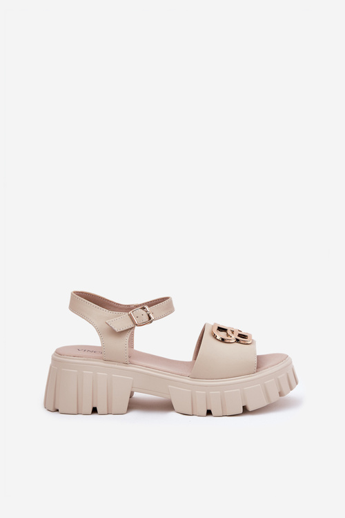 Dámske Kožené Sandále So Zlatým Detailom Vinceza 79541 Béžové