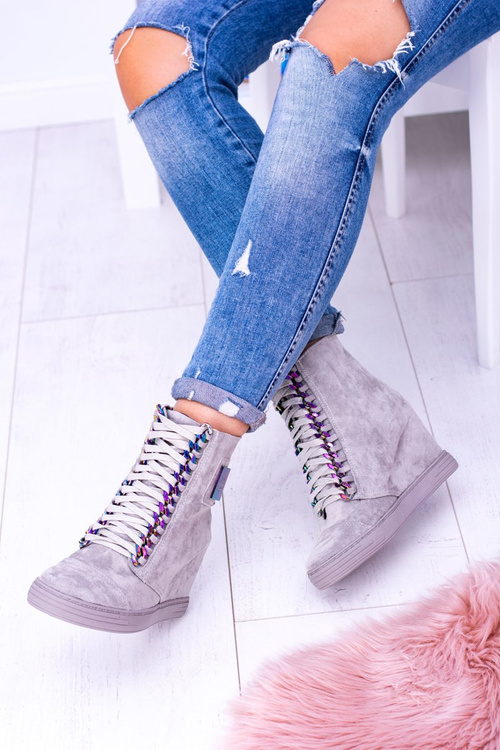 Dámske tenisky Lu Boo Gray Suede s dúhovými reťazcami Monica