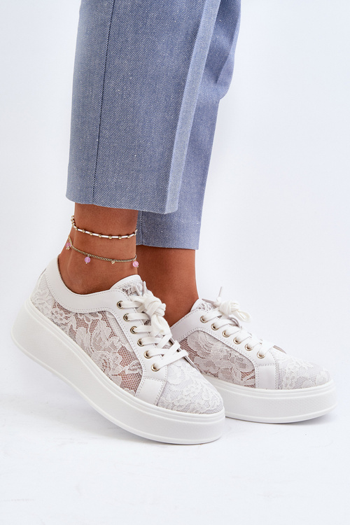 Dámske Krajkové Tenisky Na Platforme S.Barski HY51-059 Biele