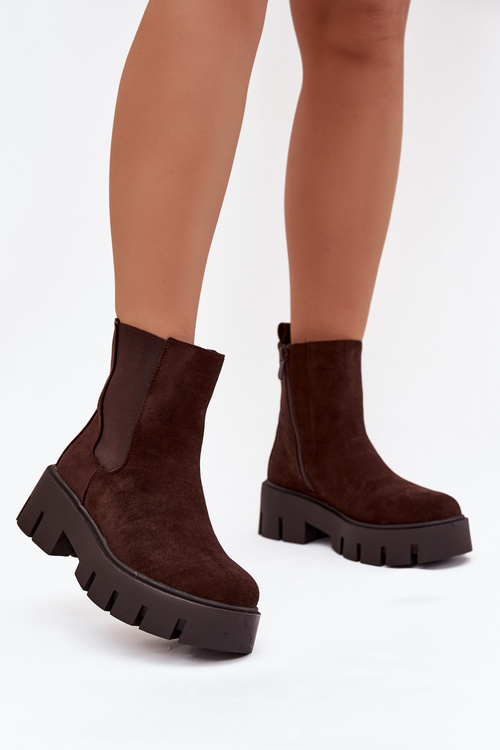 Dámske členkové čižmy s podšívkou na zips z ekosvrše čokoládové Fivienne