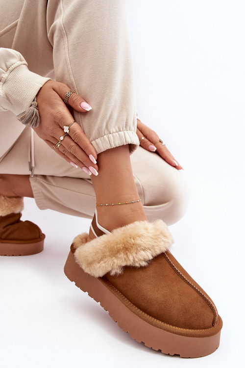 Kožené Semišové Papuče Dámske Na Platforme S Kožušinou Camel Sophienne