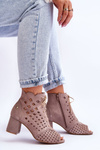 Suede topánky so vzorom Openwork Maciejka 05966-10 Dark Beige