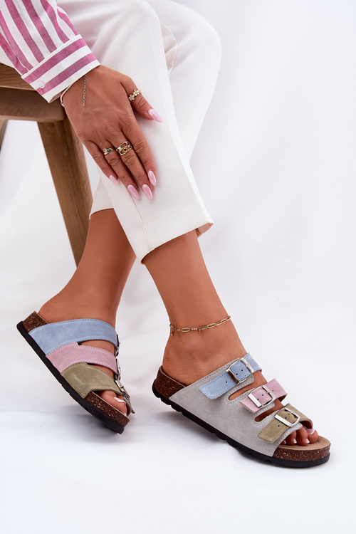 Dámske Semišové Sandały S Prackami Panto Fino Modré RR267034