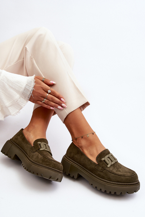 Dámské mokasíny s řetízkem tmavě zelené Mevre