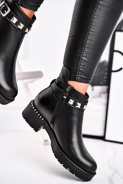 Dámské Kotníkové Boty Teplé Kožené černé Laura Messi 2055